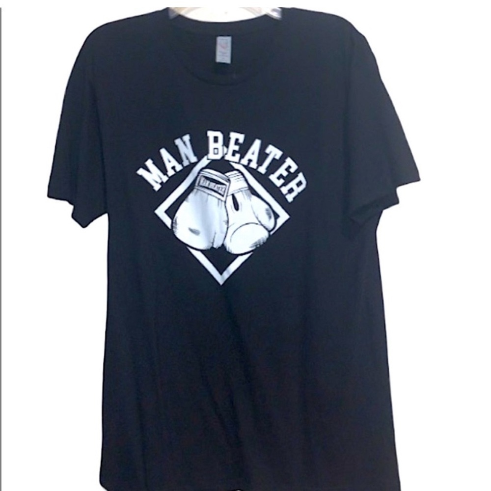 Womens Funny Graphic Tee Boxing Gloves Man Beater Top Black White Sporty Casual